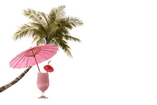 Pink Tropical Cocktail Beneath Palm Frond on Transparent png