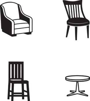 Classic Furniture Silhouettes Collection Featuring Armchair, Chairs, and Table vector