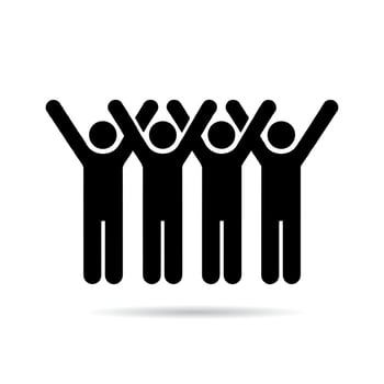 four people raising their hands in the air vector