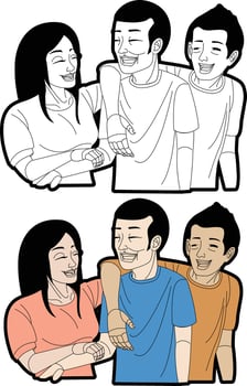 Happy Friends Laughing Together Illustration in Color and Outline vector