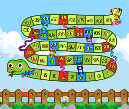 colorful snake and ladder game board cartoon illustration vector