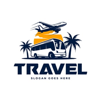 travel logo with bus and airplane illustration vector