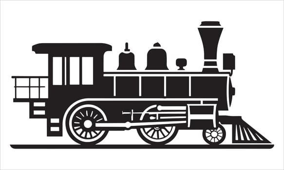 Vintage steam locomotive black silhouette with wheels and chimney train engine vector