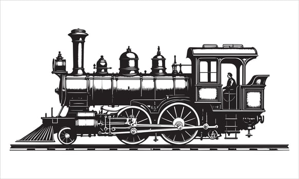 Vintage steam locomotive with engineer train transportation vector
