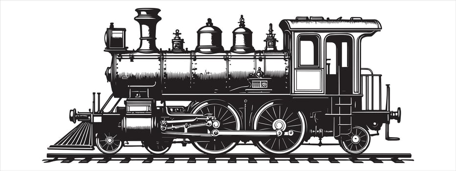 Vintage steam locomotive detailed illustration train engine vector