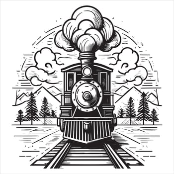 Steam locomotive traveling through mountainous landscape train engine vector