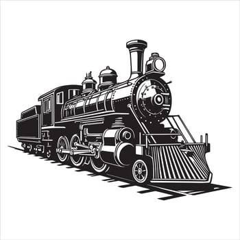 Detailed black and white illustration of a vintage steam locomotive train engine vector