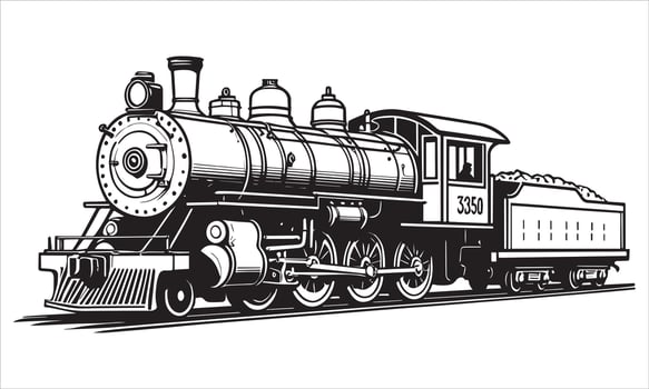 Vintage steam locomotive pulling a coal tender train engine vector