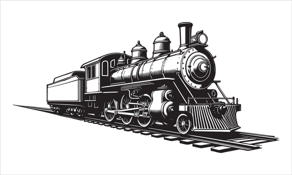 Vintage steam locomotive on railway tracks train engine vector