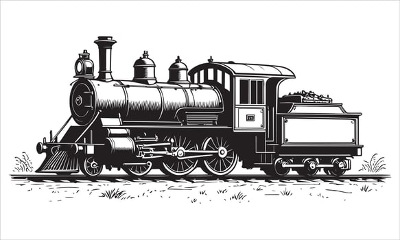 Vintage steam locomotive with coal tender and grassy foreground train engine vector