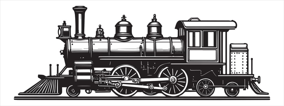 Vintage steam locomotive black and white illustration train engine vector