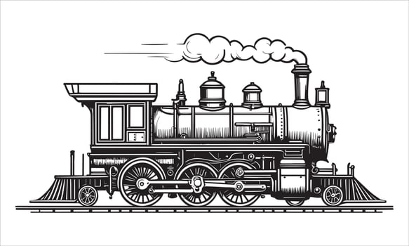 Vintage steam locomotive emitting smoke on tracks train engine vector