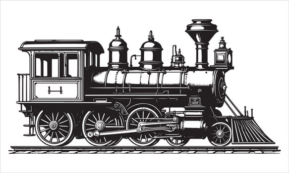 Vintage steam locomotive on railways train engine vector