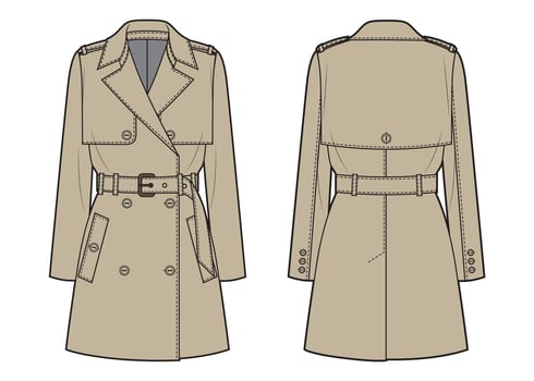 Classic womans trench coat fashion flat template vector