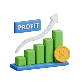 3d icon of business profit growth chart with rising bars and dollar coin png