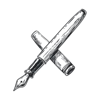 Elegant fountain pen and cap crossed for writing design vector