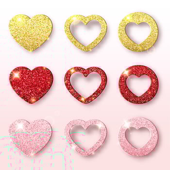 Glittery heart shapes in different colors vector