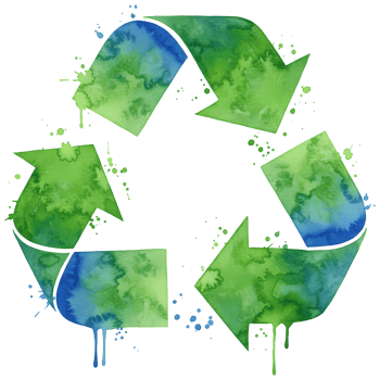 Watercolor recycle symbol with green and blue hues on a plain space in a digital rendering on transparent background png