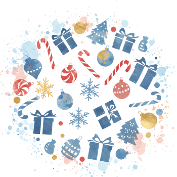 Festive holiday wreath with candy canes ornaments and gifts in watercolor style design elements art on transparent background png