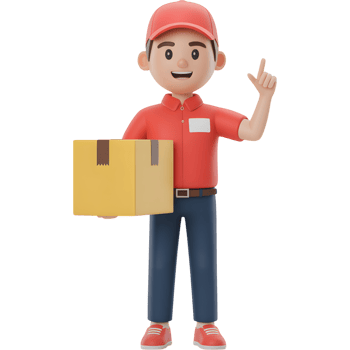 Delivery Man Holding Box and Pointing Up png