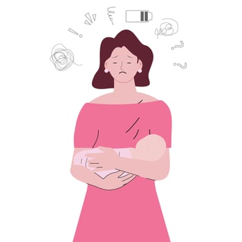 A woman holding a baby with a pink dress vector