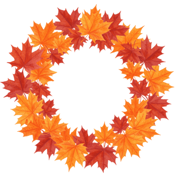 Red and orange maple leaves autumn wreath in watercolor style isolated for festive decor png