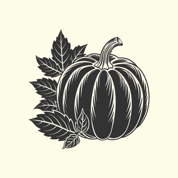 Pumpkin and autumn leaves silhouette isolated on white background vector