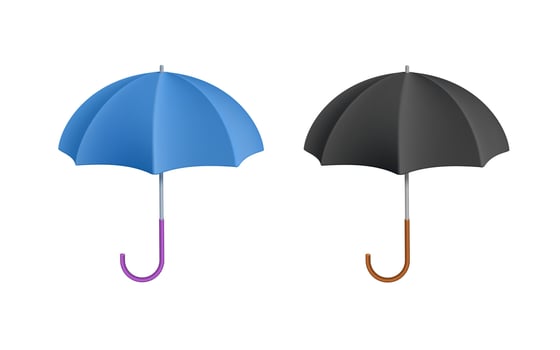 Collection of open umbrellas in black and blue colors with handles. vector
