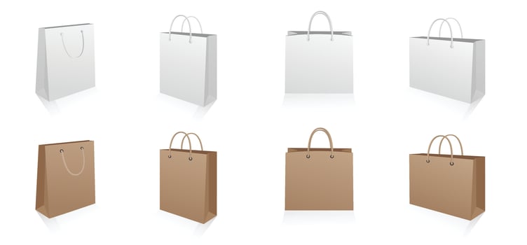 Collection of shopping bags in different colors vector