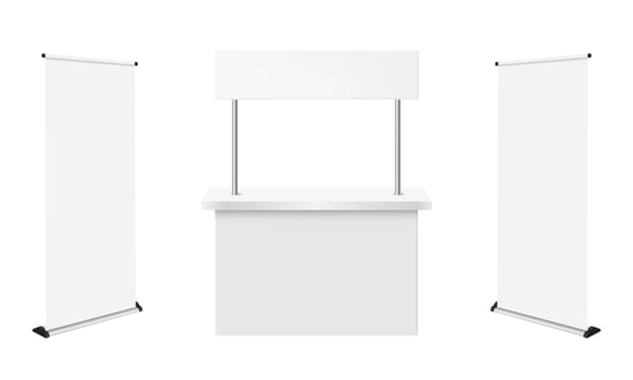Display stand with two side banners vector