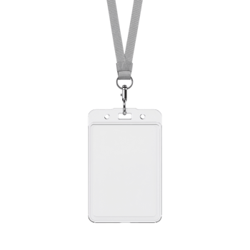 Blank identification badge holder on lanyard offering customizable personal information png