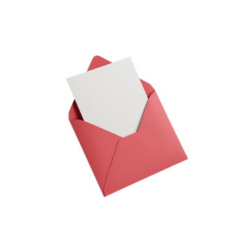 Crimson envelope presenting a pristine invitation against isolated transparent void aesthetic png