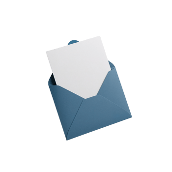 A serene blue envelope presenting a pristine white card against an elegant transparent setting png