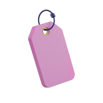Floating price tag rendering showcasing blank label with vibrant color scheme and minimalist style png
