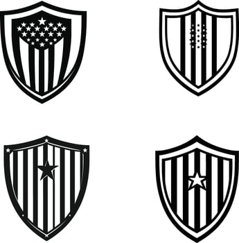 Four black and white shields with stars and stripes variations vector