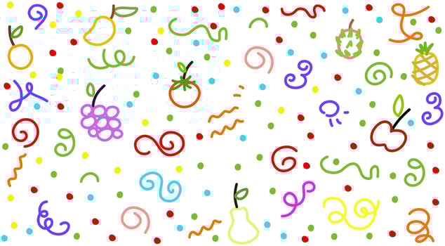 Colorful line art of fruits line curlie love dots on white background vector