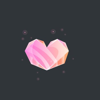 Magic Crystal Heart Gem In Pink Orange Color For Games Or Slots Or Casino Design vector