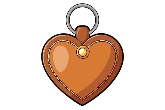 Adorable Brown Leather Heart-Shaped Keychain Romantic, Charming Gift for Valentines Day or Anniversary - Professional digital artwork with vibrant colors and detailed composition vector