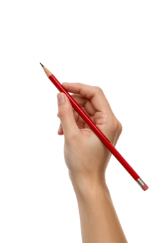 Elegant hand holding a vibrant red pencil against a simple transparent space demonstrating png