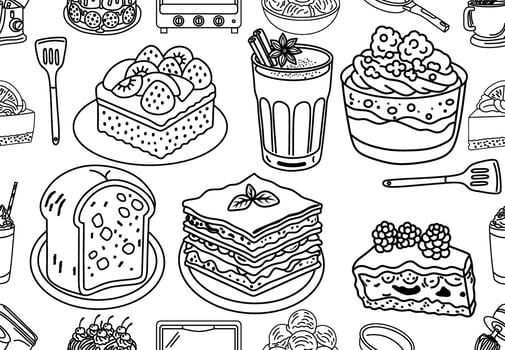 Line Art of Dessert and Pastry Illustration vector