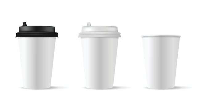Three disposable coffee cups in various sizes vector