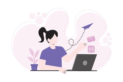 Woman managing tasks on laptop vector