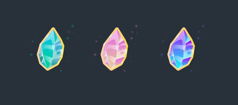 Set Of Magic Crystal Gems In Turquoise Pink And Purple Color In Golden Frame For Slots Games And Casino Design vector