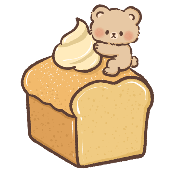 Adorable bear holding whipped cream on soft bread loaf dessert illustration for bakery cafe menu cute food art prints stickers planners and digital crafting projects png