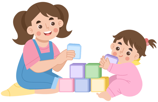 Illustration of Sisters Playing with Blocks png