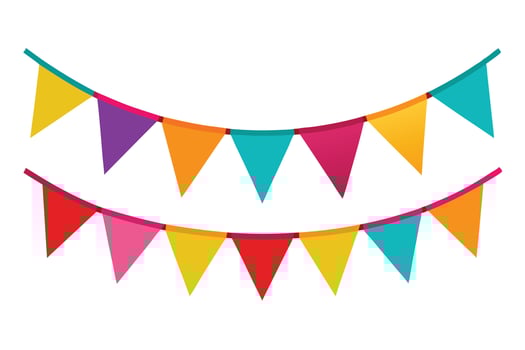 Festive Colorful Triangle Bunting Flags Hanging Joyfully for Party Decoration - Professional digital artwork with vibrant colors and detailed composition vector