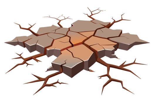 Desolate Cracked Earth Surface, Dramatic 3D Illustration of Dry, Parched Land, Showing Severe Drought and Aridity, Isolated on White Background vector
