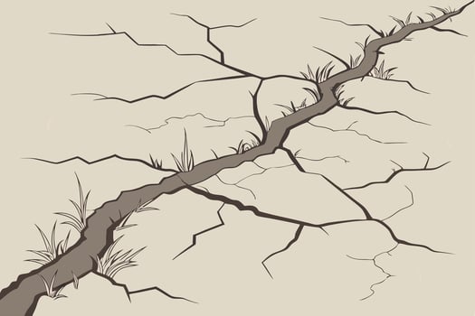 Serene Illustration of a Crack in Dried Earth with Resilient Grass, Evoking a Mood of Hope and Perseverance Amidst Aridity vector