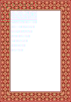 red and gold square gothic ornament. Medieval European rectangle, border. Classic pattern of the Germans, Angles, Saxons, Franks vector