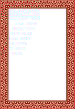 square gold with red ancient Russian ornament. Slavic rectangle, border, frame. Painting royal chambers vector
